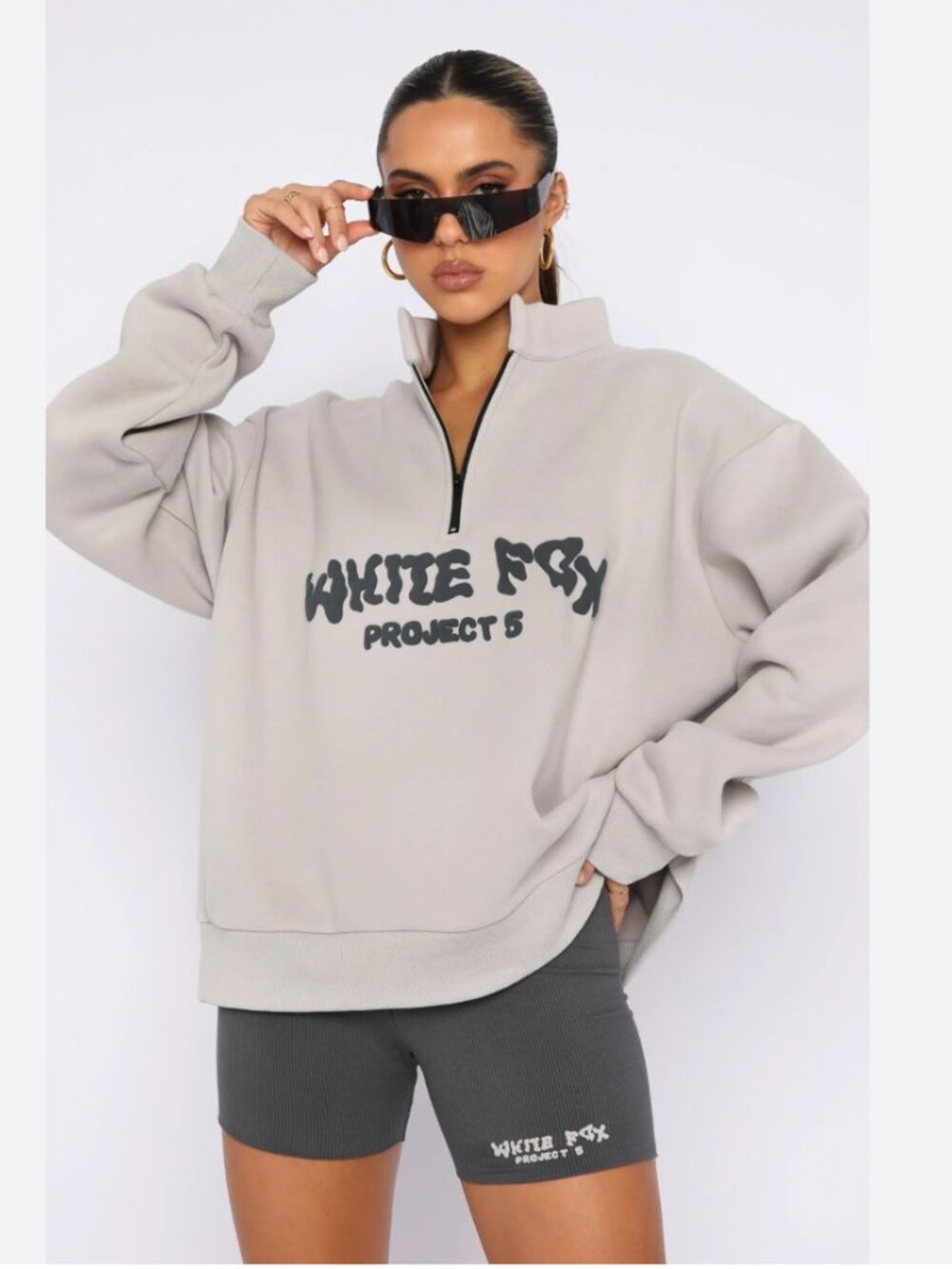 White Fox Project 5 Zip Front Sweater in Lunar Size S/M Half Zip Cozy Oversized